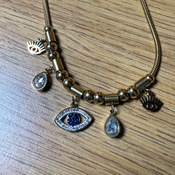 Jewelry - New Gold Evil Eye & Gem Necklace – Stainless Steel – 16” Chain